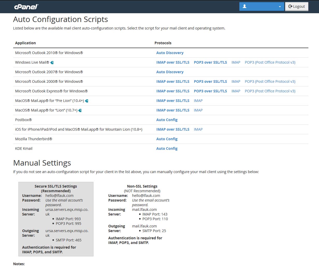Configure mail client