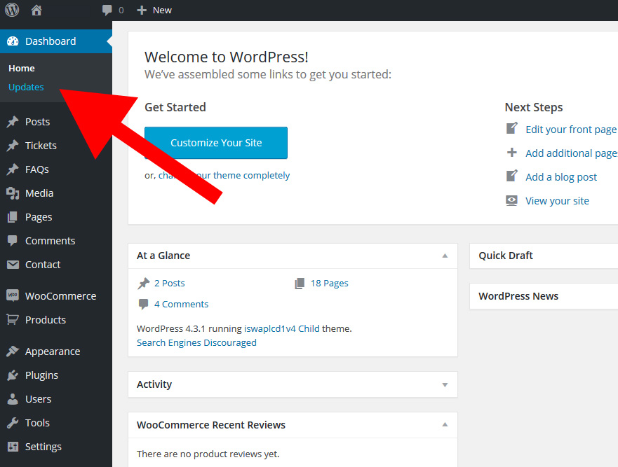 wordpress dashboard